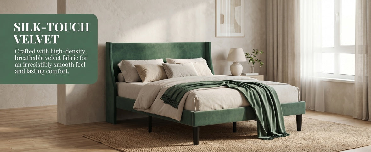 Platform Bed Frame with 300kg, Wood, Double 4FT6 Wingback Headboard Solid Wood - product gallery image 14
