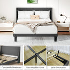Platform Bed Frame with 300kg, Wood, Double 4FT6 Wingback Headboard Solid Wood - product gallery image 19