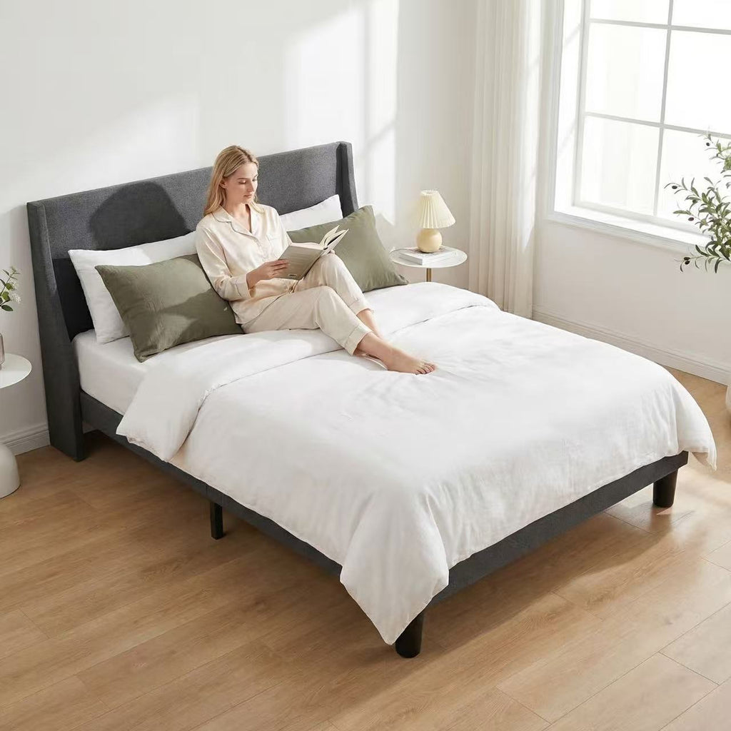 Platform Bed Frame with 300kg, Wood, Double 4FT6 Wingback Headboard Solid Wood - product gallery image 3
