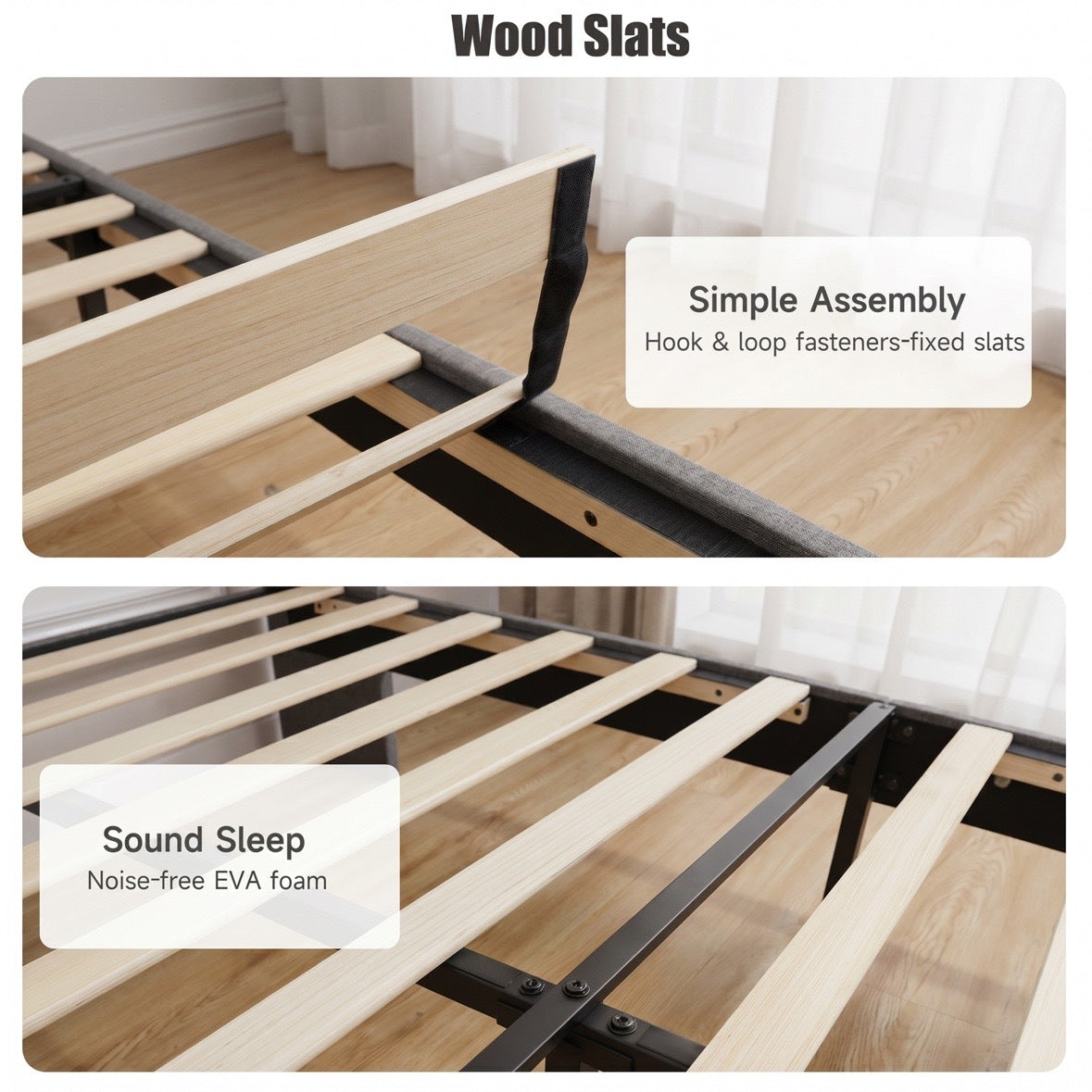 Platform Bed Frame with 300kg, Wood, Double 4FT6 Wingback Headboard Solid Wood - product gallery image 6