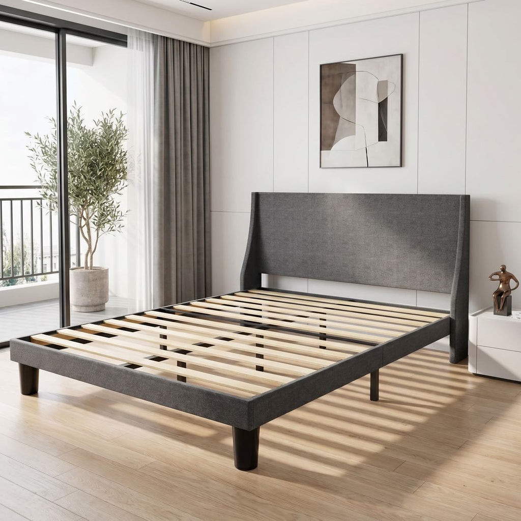 Platform Bed Frame with 300kg, Wood, Double 4FT6 Wingback Headboard Solid Wood - product gallery image 7