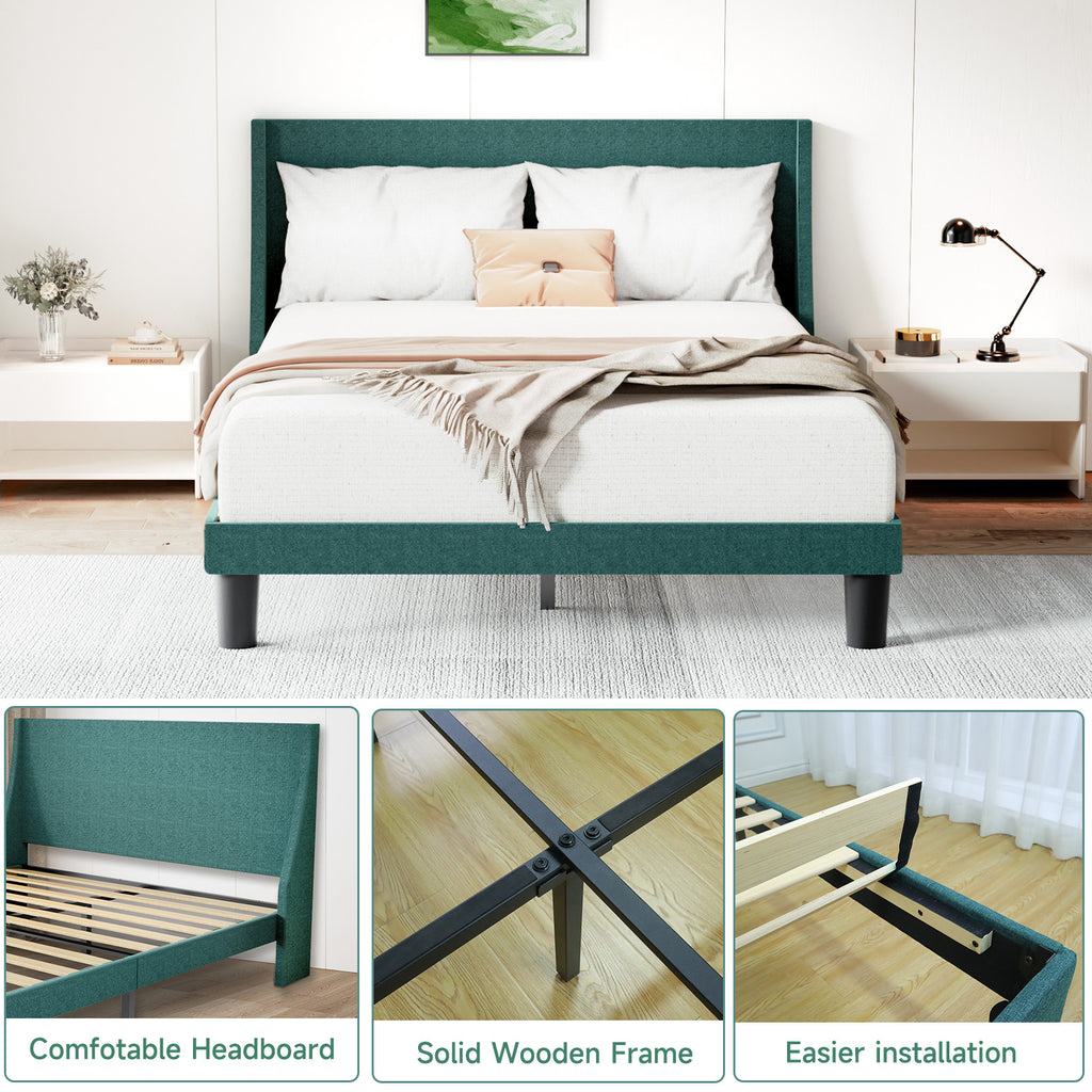 Platform Bed Frame with 300kg, Wood, Double 4FT6 Wingback Headboard Solid Wood - product gallery image 9