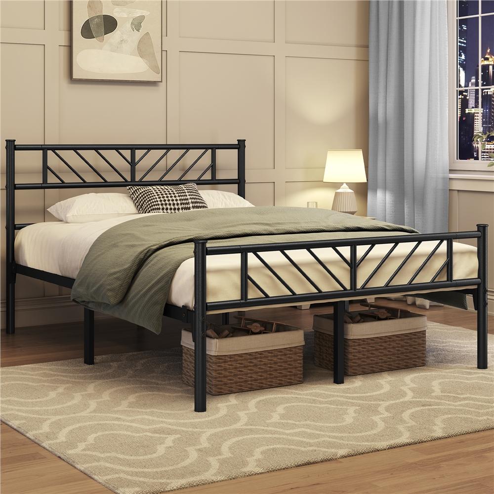 Platform Bed Frame with 32cm, Metal Arrow Headboard Footboard Single Double - Black, 4ft6 Double option