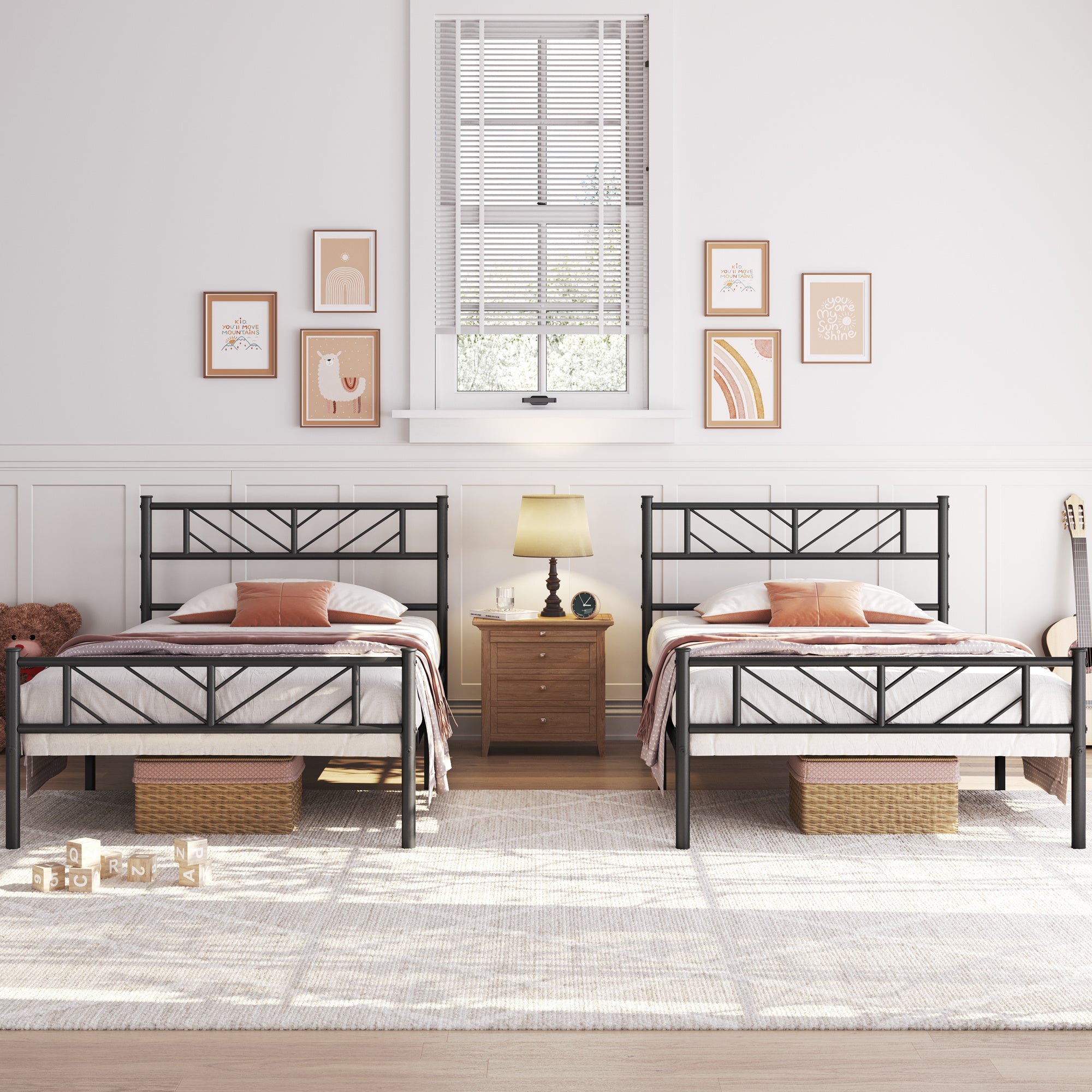 Platform Bed Frame with 32cm, Metal Arrow Headboard Footboard Single Double