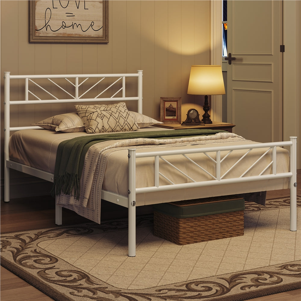 Platform Bed Frame with 32cm, Metal Arrow Headboard Footboard Single Double - White, 3ft Single option