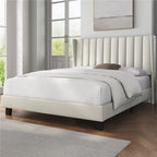Platform Bed Frame with Freestanding, Metal, Upholstered Channel Tufted Headboard Wing - product gallery image 10