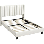 Platform Bed Frame with Freestanding, Metal, Upholstered Channel Tufted Headboard Wing - product gallery image 2