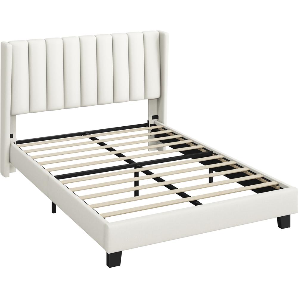 Platform Bed Frame with Freestanding, Metal, Upholstered Channel Tufted Headboard Wing - product gallery image 2
