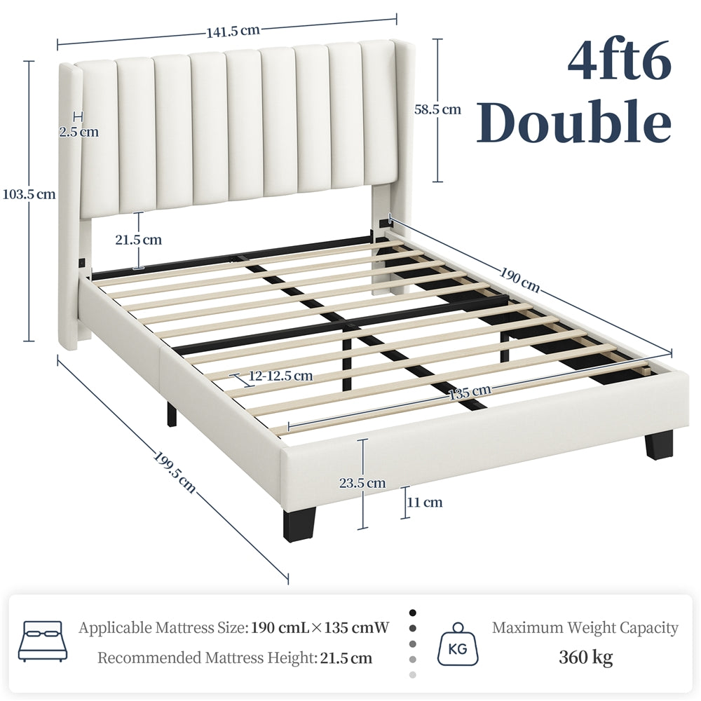 Platform Bed Frame with Freestanding, Metal, Upholstered Channel Tufted Headboard Wing - product gallery image 3