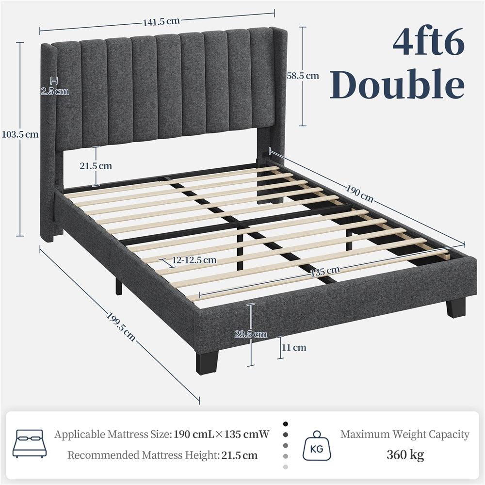 Platform Bed Frame with Freestanding, Metal, Upholstered Channel Tufted Headboard Wing - product gallery image 5