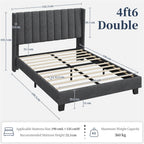 Platform Bed Frame with Freestanding, Metal, Upholstered Channel Tufted Headboard Wing - product gallery image 5