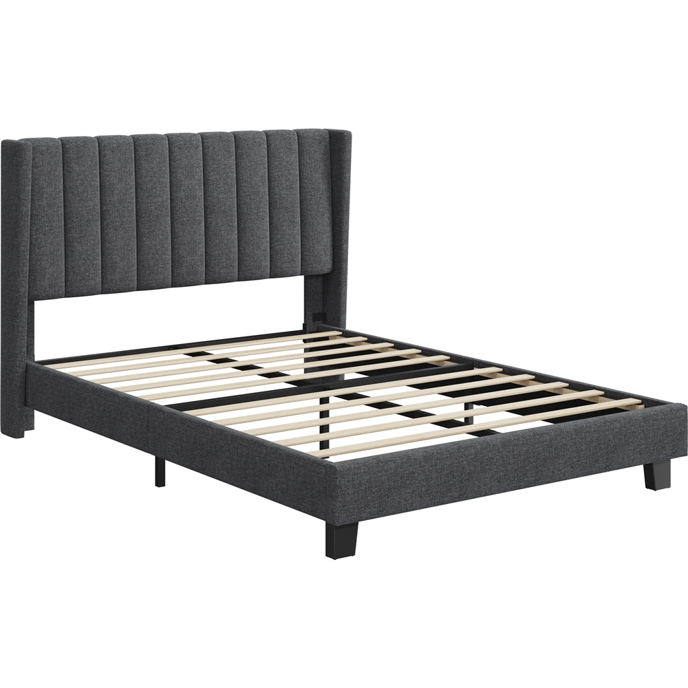 Platform Bed Frame with Freestanding, Metal, Upholstered Channel Tufted Headboard Wing - product gallery image 7