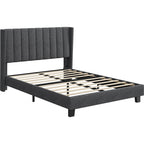 Platform Bed Frame with Freestanding, Metal, Upholstered Channel Tufted Headboard Wing - product gallery image 7