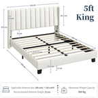 Platform Bed Frame with Freestanding, Metal, Upholstered Channel Tufted Headboard Wing - product gallery image 9