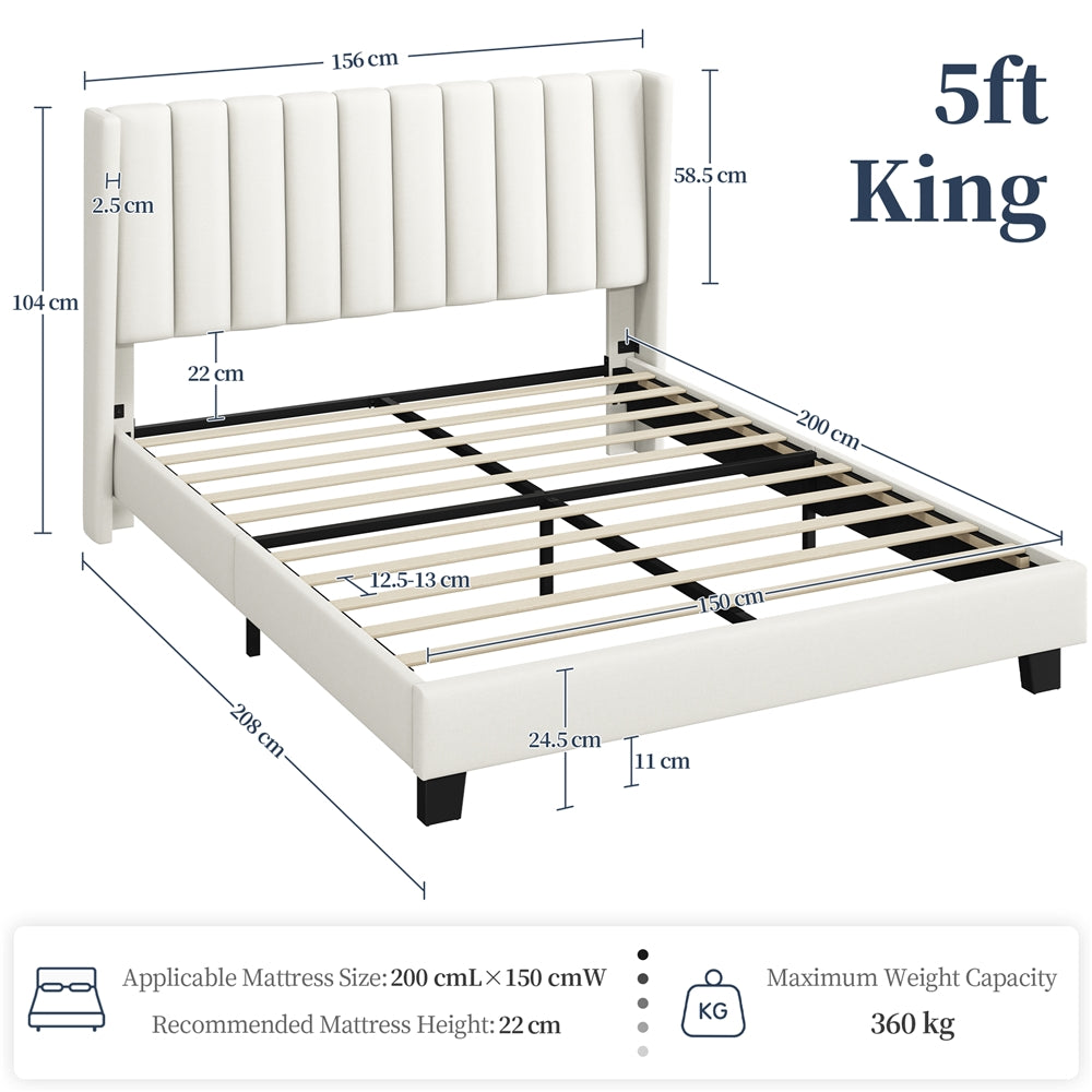 Platform Bed Frame with Freestanding, Metal, Upholstered Channel Tufted Headboard Wing - product gallery image 9