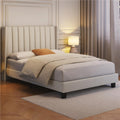 Platform Bed Frame with Freestanding, Metal, Upholstered Channel Tufted Headboard Wing