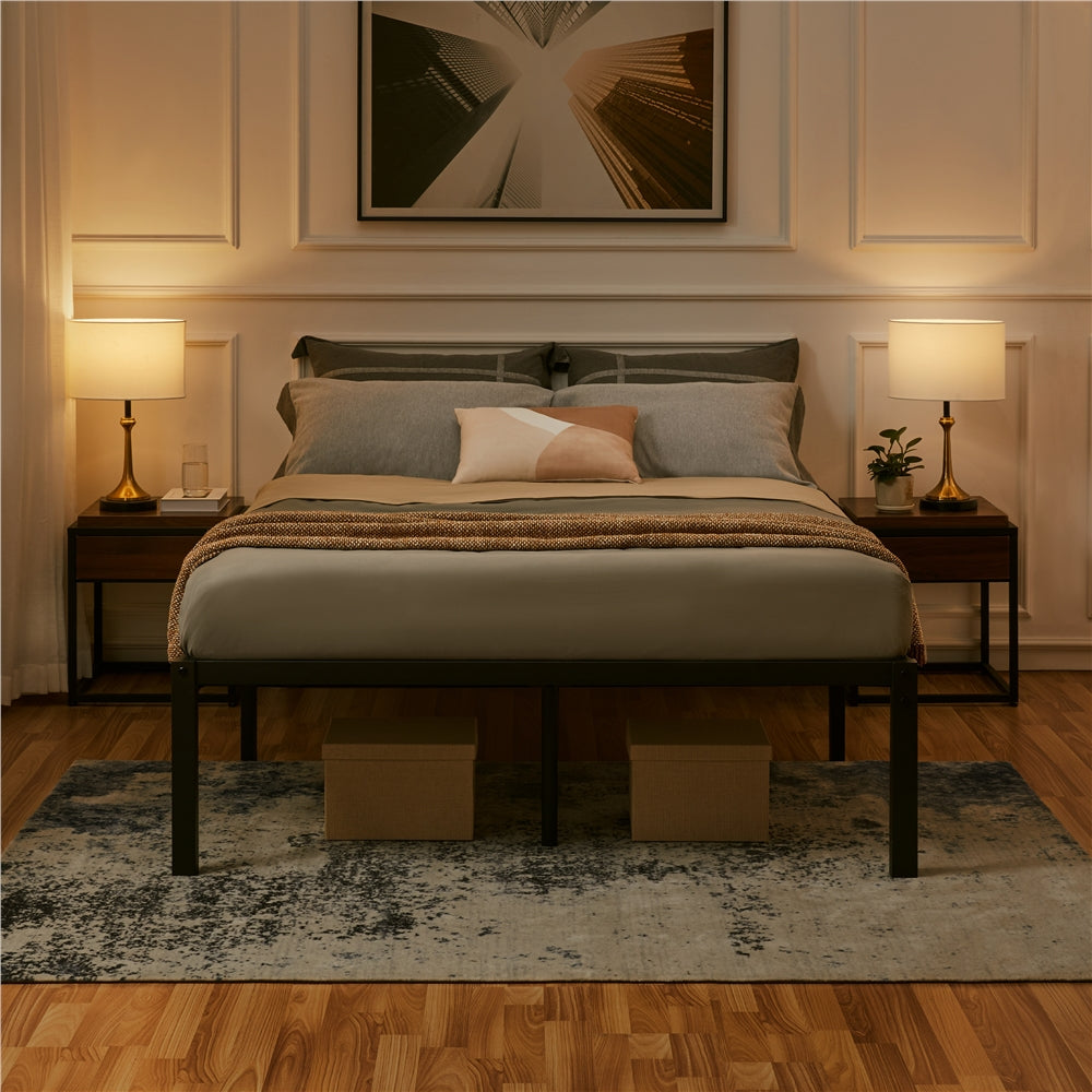 Platform Bed Frame with Non-Slip, 41.5cm, Metal Heavy Duty Steel Slats 41.5cm - Black, Double(135×190×41.5cm) option