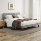 Platform Bed Frame with Velvet Headboard Slats