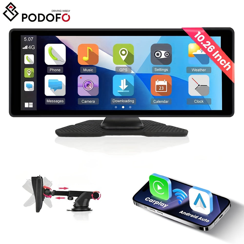 PODOFO 10.26" Wireless Car Player Screen with Wheels - product gallery image 3