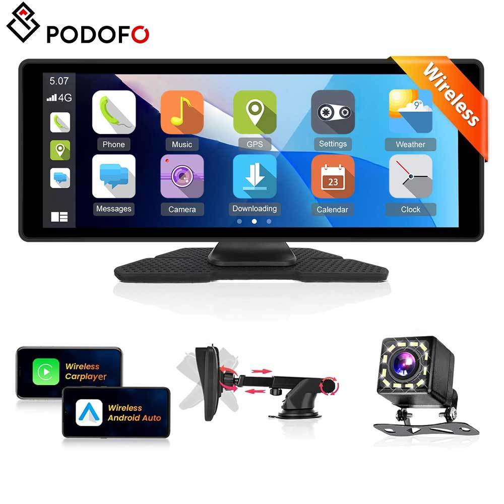PODOFO 10.26" Wireless Car Player Screen with Wheels - product gallery image 5