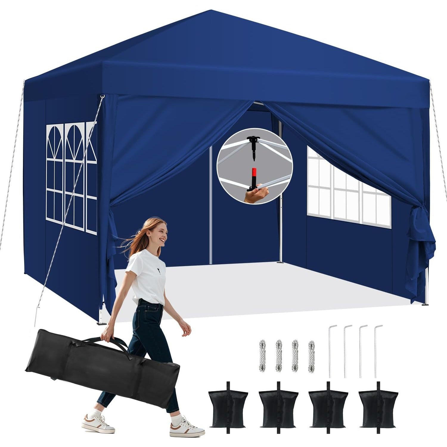 Pop-Up Gazebo with Waterproof, 3x3m/299.72*299.72cm, 3x3m Pop-Up Side Panels Weight Bags - Dark Blue, 3x3m/299.72*299.72cm option