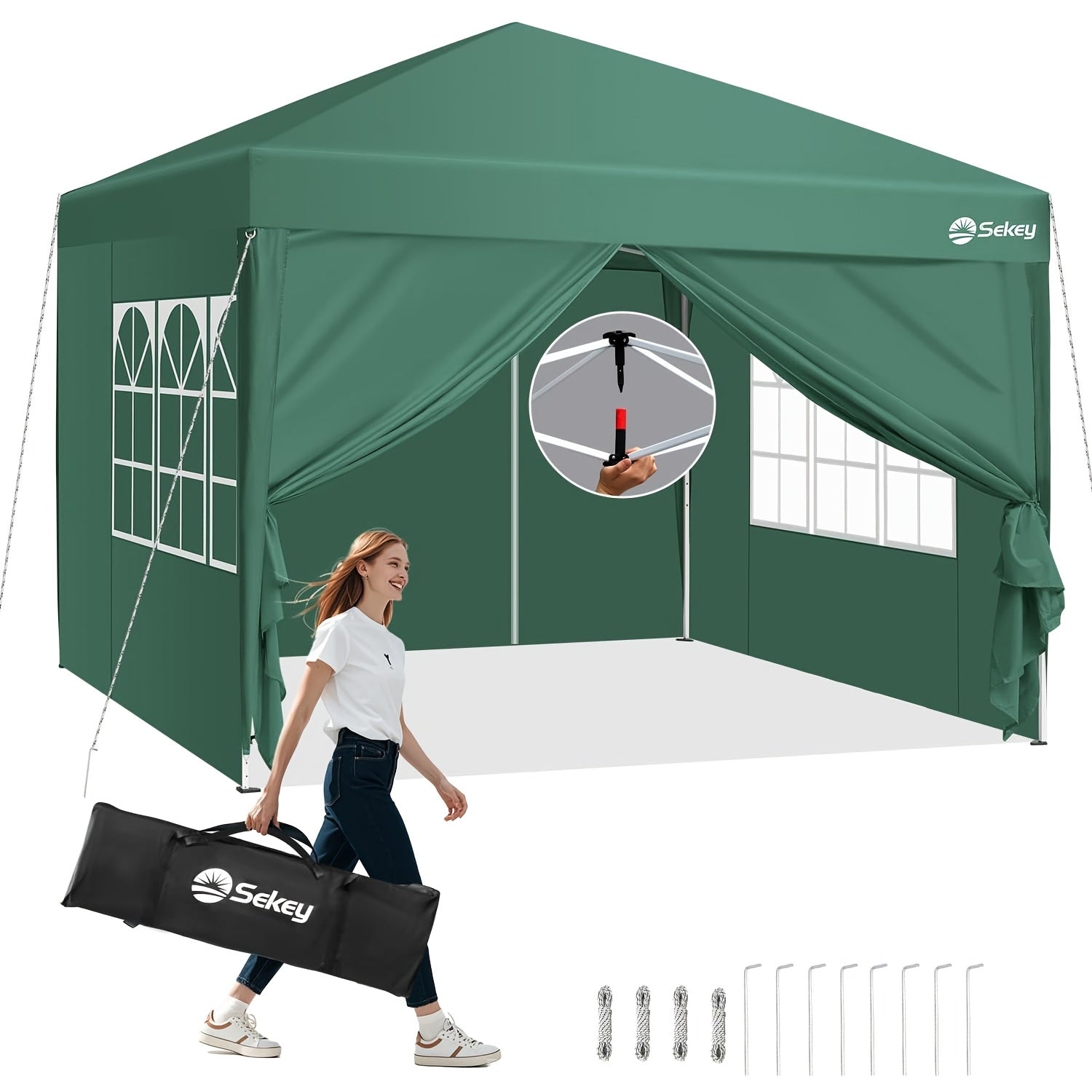 Pop-Up Gazebo with Waterproof, 3x3m/299.72*299.72cm, 3x3m Pop-Up Side Panels Weight Bags - Green, 3x3m/299.72*299.72cm option
