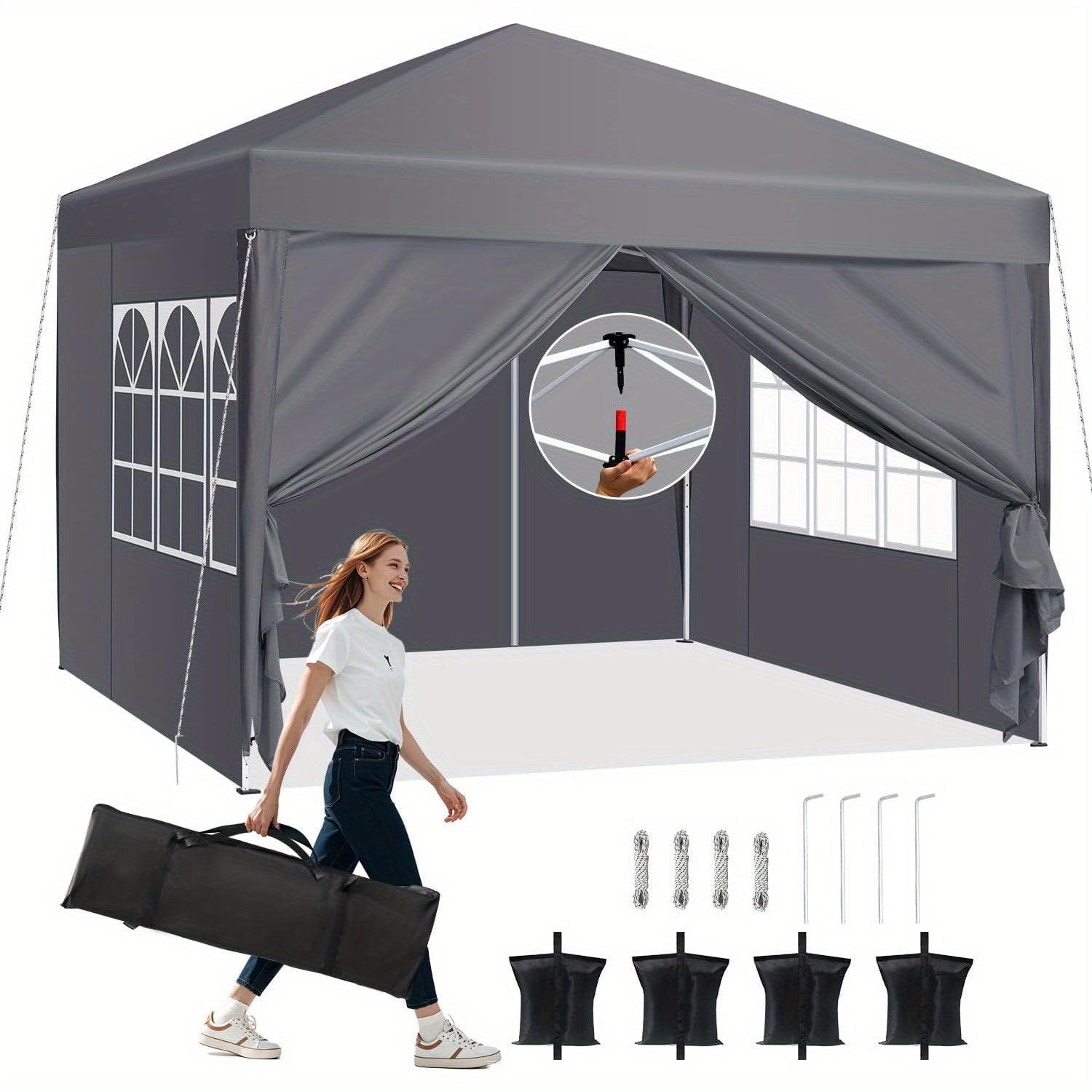 Pop-Up Gazebo with Waterproof, 3x3m/299.72*299.72cm, 3x3m Pop-Up Side Panels Weight Bags - Grey, 3x3m/299.72*299.72cm option