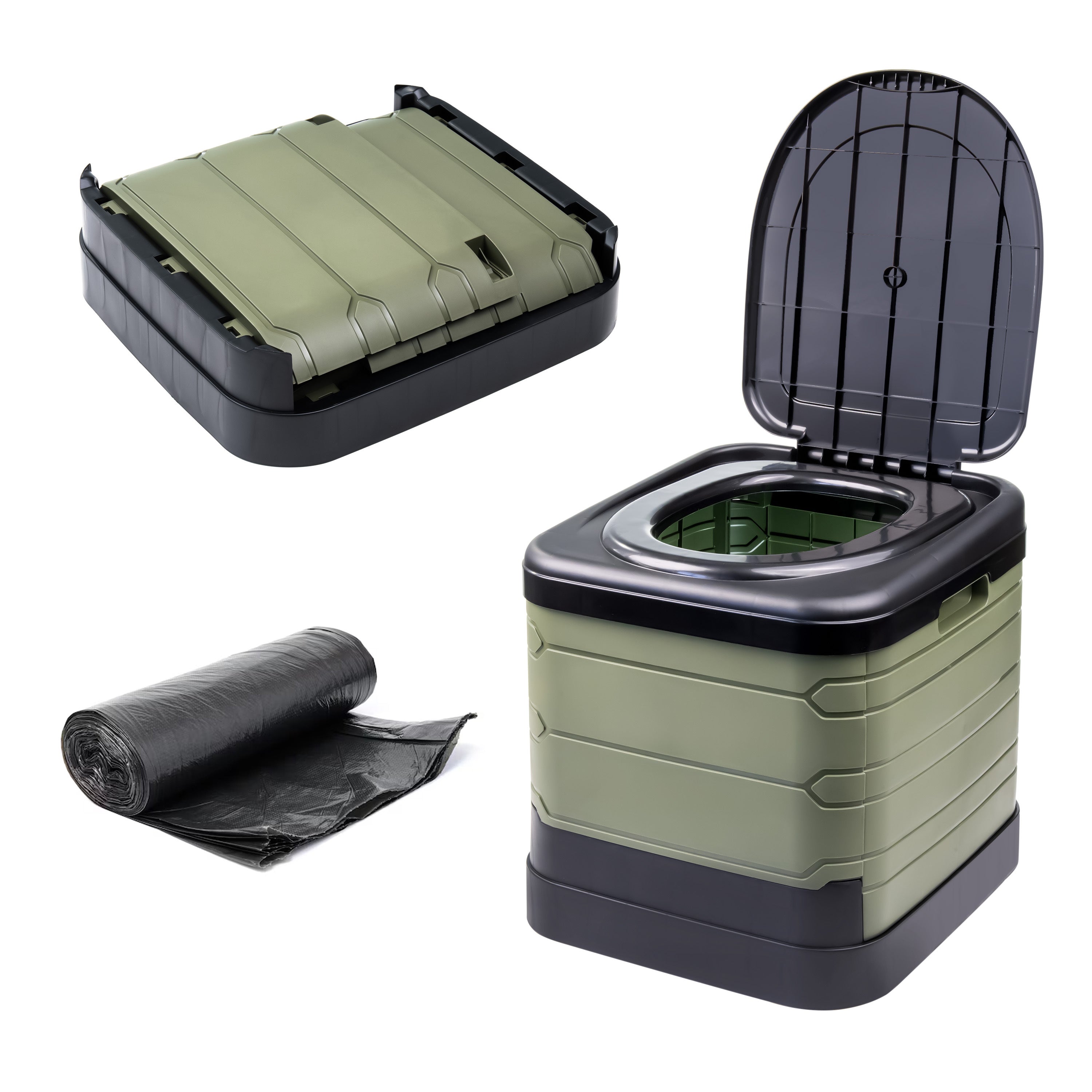 Portable Camping Toilet with Foldable, 300kg, Plastic - Black & Green option