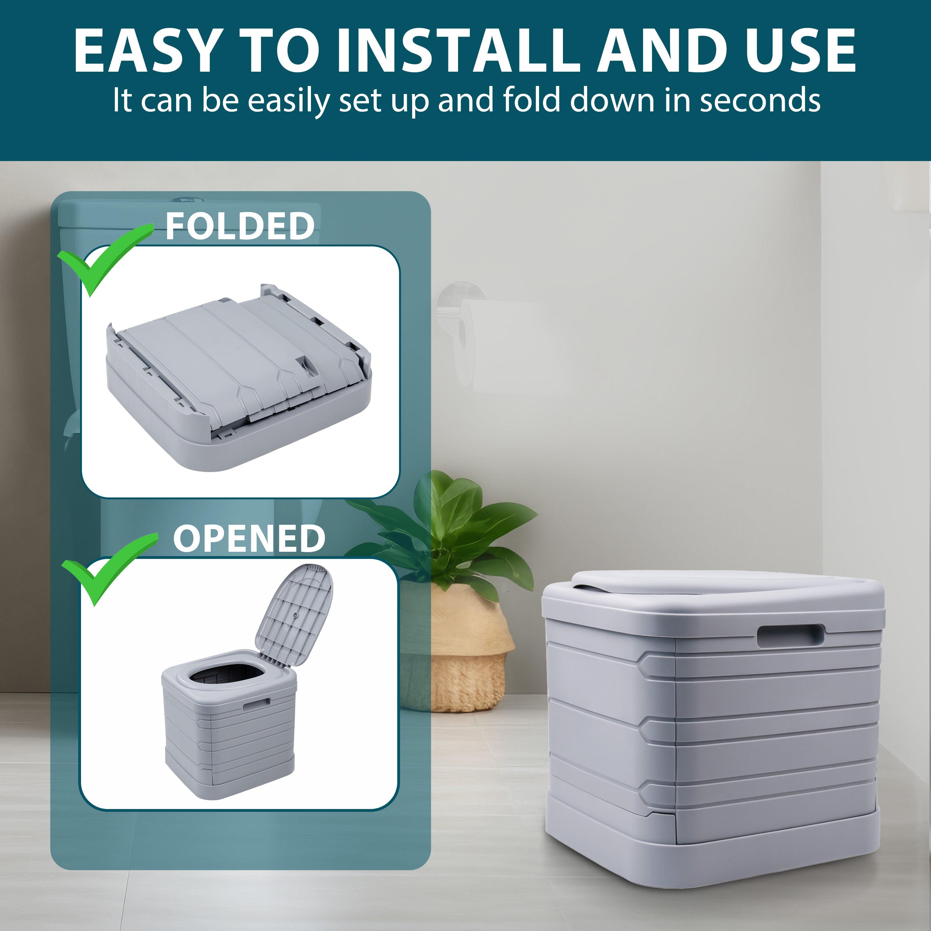 Portable Camping Toilet with Foldable, 300kg, Plastic - product gallery image 2