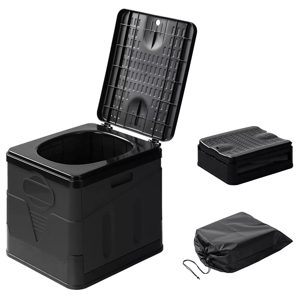 Portable Toilet with Foldable, Folding Camping Foldable Outdoor Loo Carry - Black option