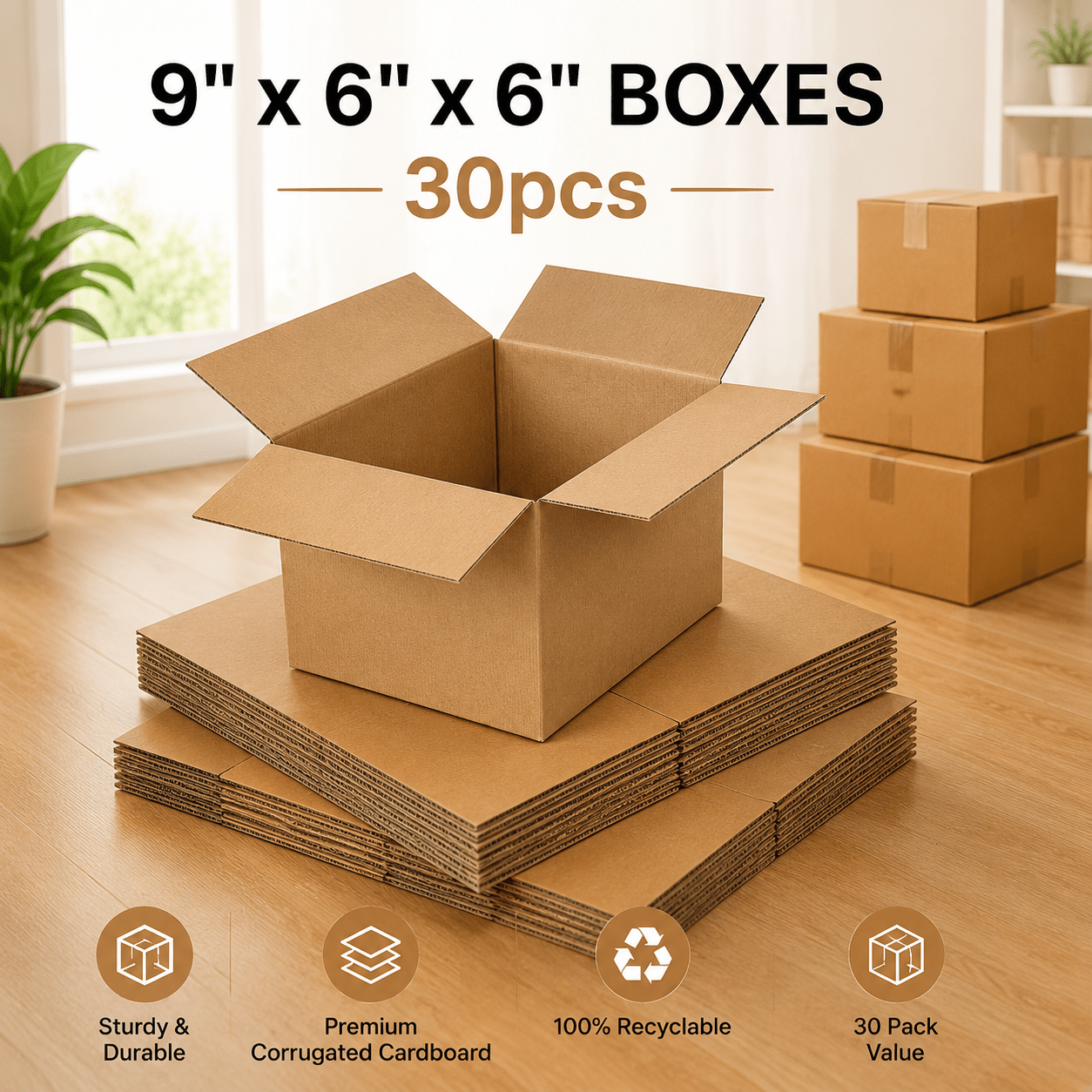 Postal Boxe with (30 pcs) 9x6x6 inches (229x152x152 mm) Brown Shipping Carton Boxes