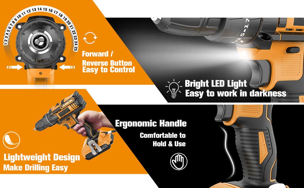 Power Drill with Metal, 29 Piece, Cordless Hammer Piece JUSFIT 3-in-1 Combi - product gallery image 11