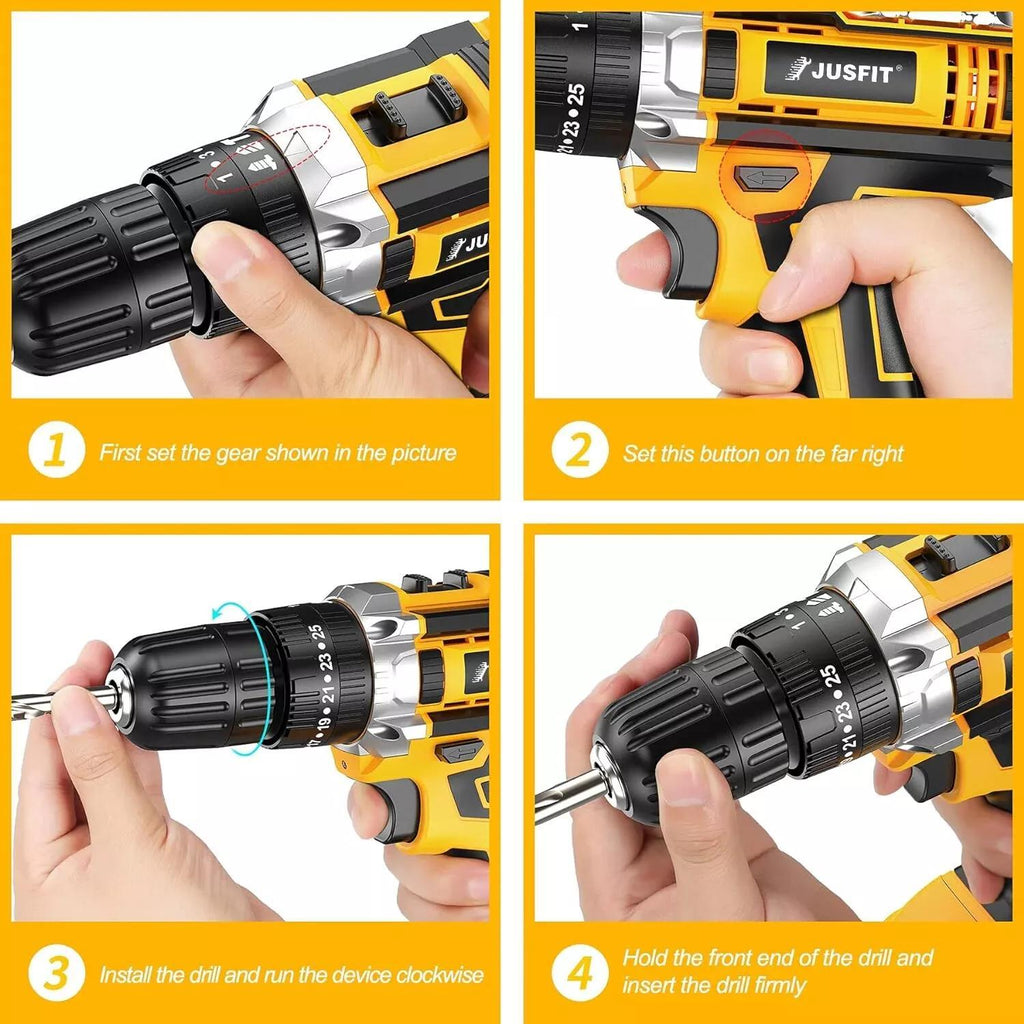 Power Drill with Metal, 29 Piece, Cordless Hammer Piece JUSFIT 3-in-1 Combi - product gallery image 13