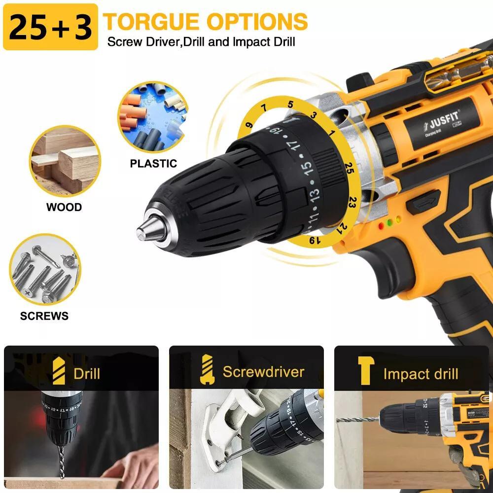 Power Drill with Metal, 29 Piece, Cordless Hammer Piece JUSFIT 3-in-1 Combi - product gallery image 3