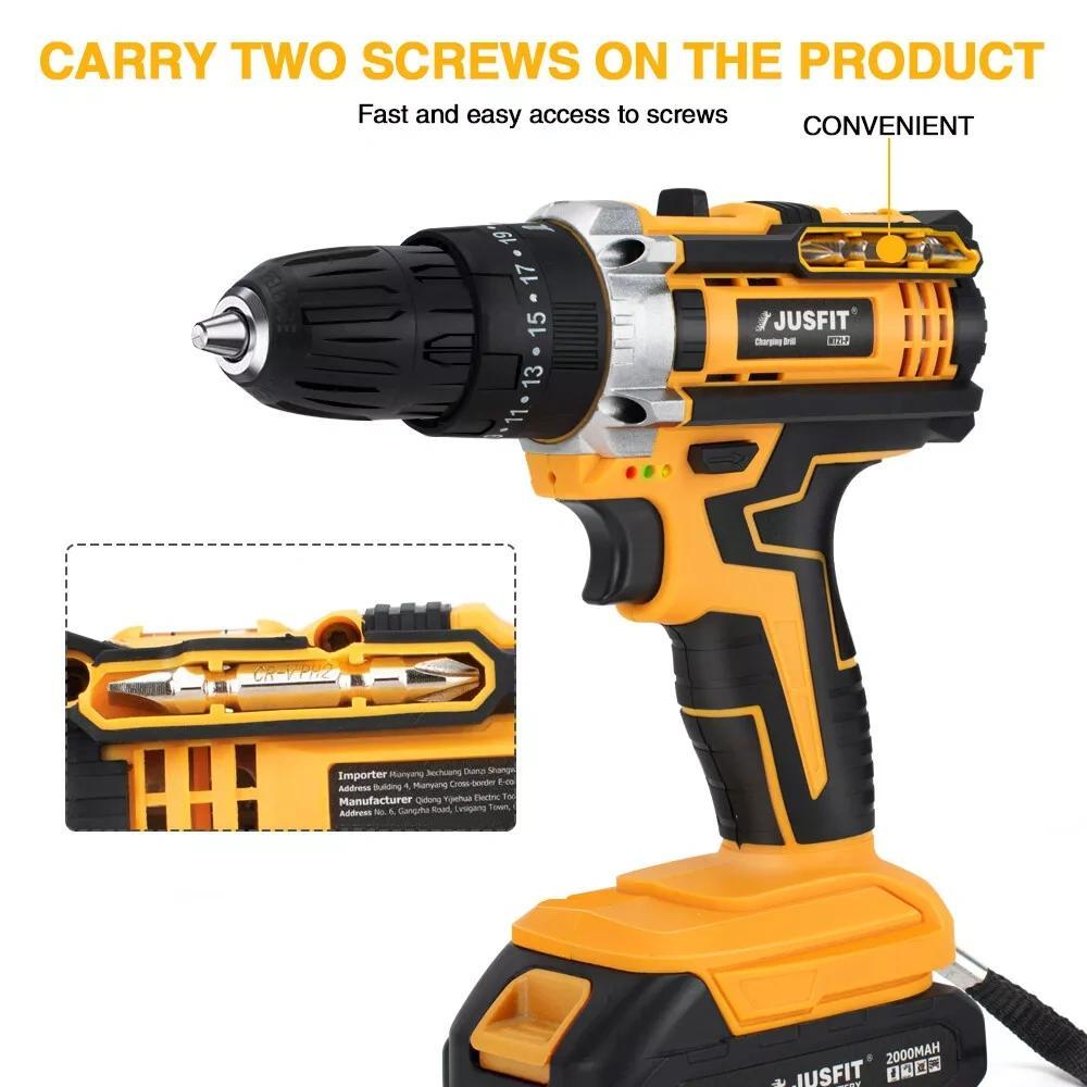 Power Drill with Metal, 29 Piece, Cordless Hammer Piece JUSFIT 3-in-1 Combi - product gallery image 6