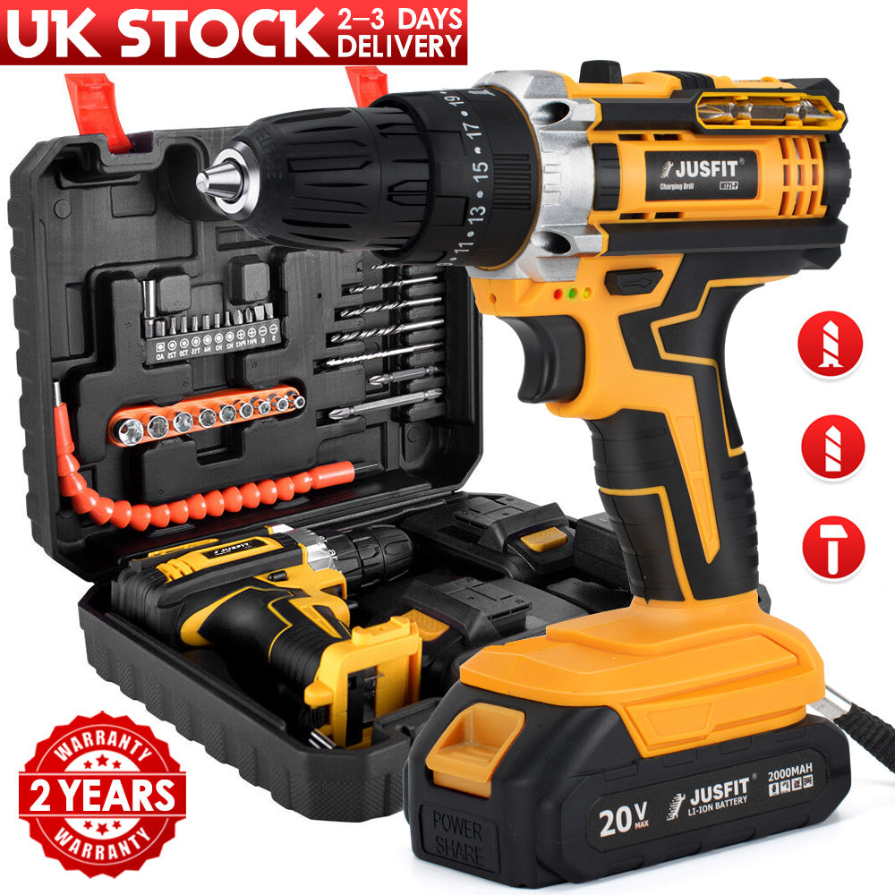 Power Drill with Metal, 29 Piece, Cordless Hammer Piece JUSFIT 3-in-1 Combi