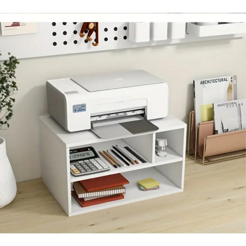 Printer Stand Storage 2-Tier Desktop Table A4 Paper with Wood - White option