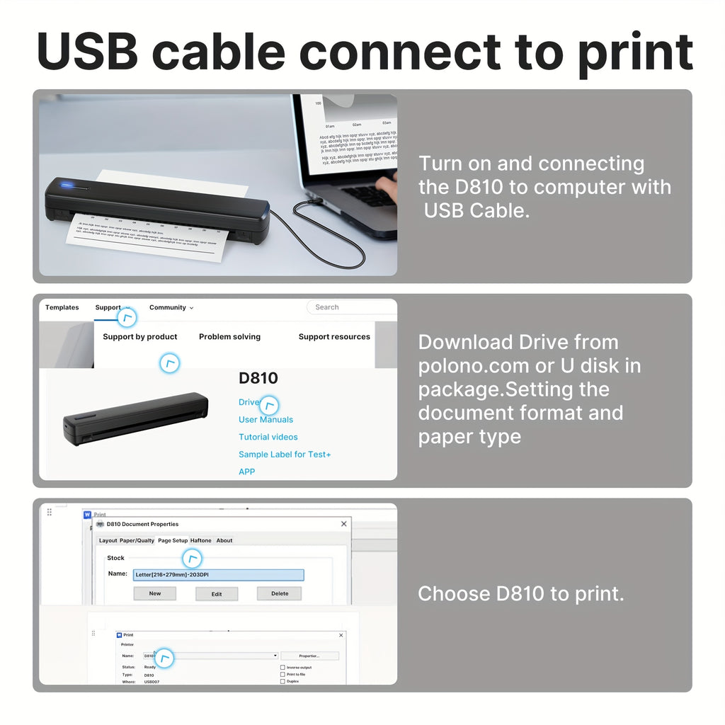 Printers & Label Maker D810B Portable A4 Thermal Printer Wireless - product gallery image 11