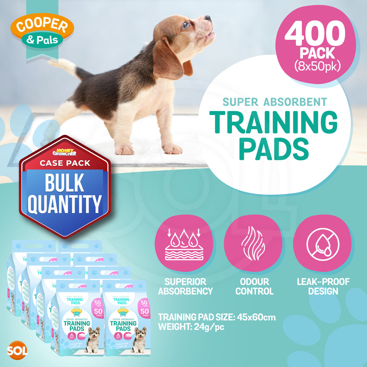 Puppy Training Pads 45x60cm with Leakproof, 400 Pack, 400pk - product gallery image 6