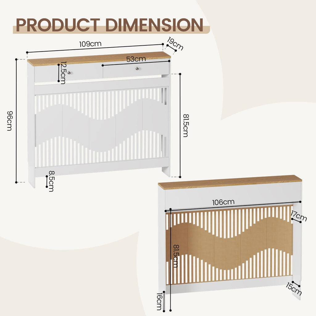Radiator Cover with 78cm, 109cm, Wood, White MDF Drawers Storage Modern Contemporary - product gallery image 6