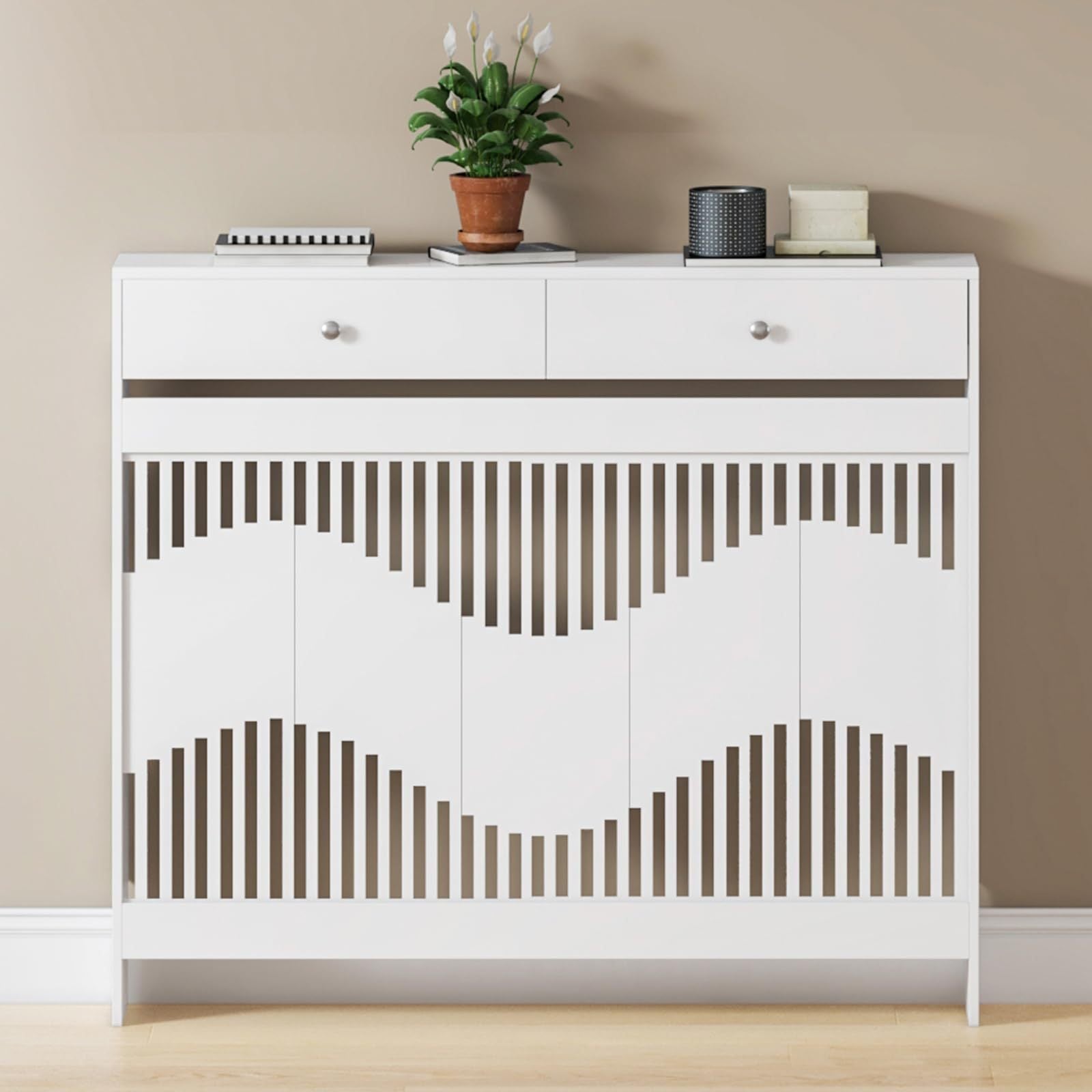 Radiator Cover with 78cm, 109cm, Wood, White MDF Drawers Storage Modern Contemporary - product gallery image 7