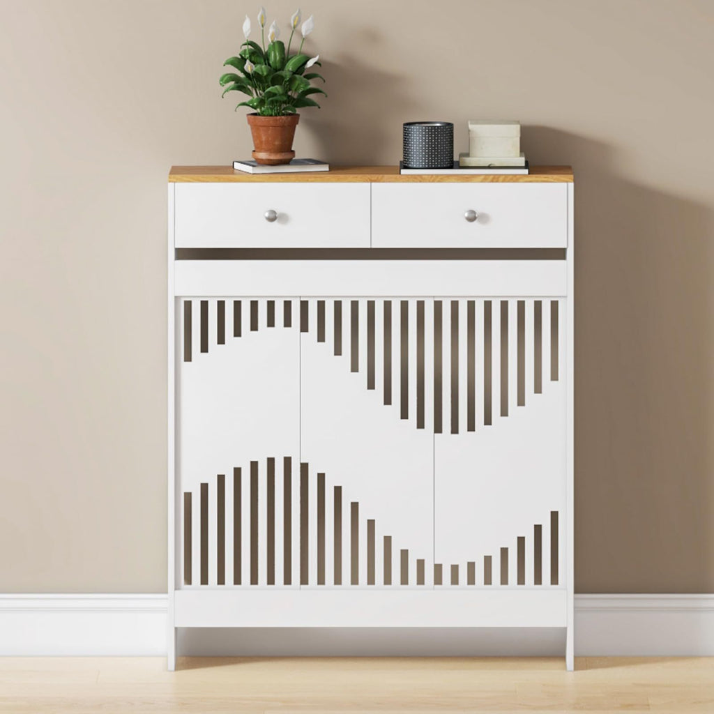 Radiator Cover with 78cm, 109cm, Wood, White MDF Drawers Storage Modern Contemporary - white body with a wood-coloured top, S option