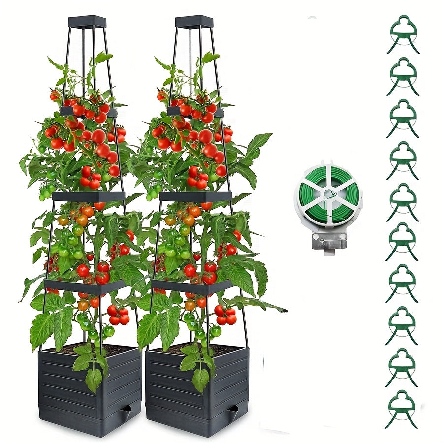 Raised Garden Bed with Bamboo, 2pcs, Tomato Planter Trellis of Planter Box