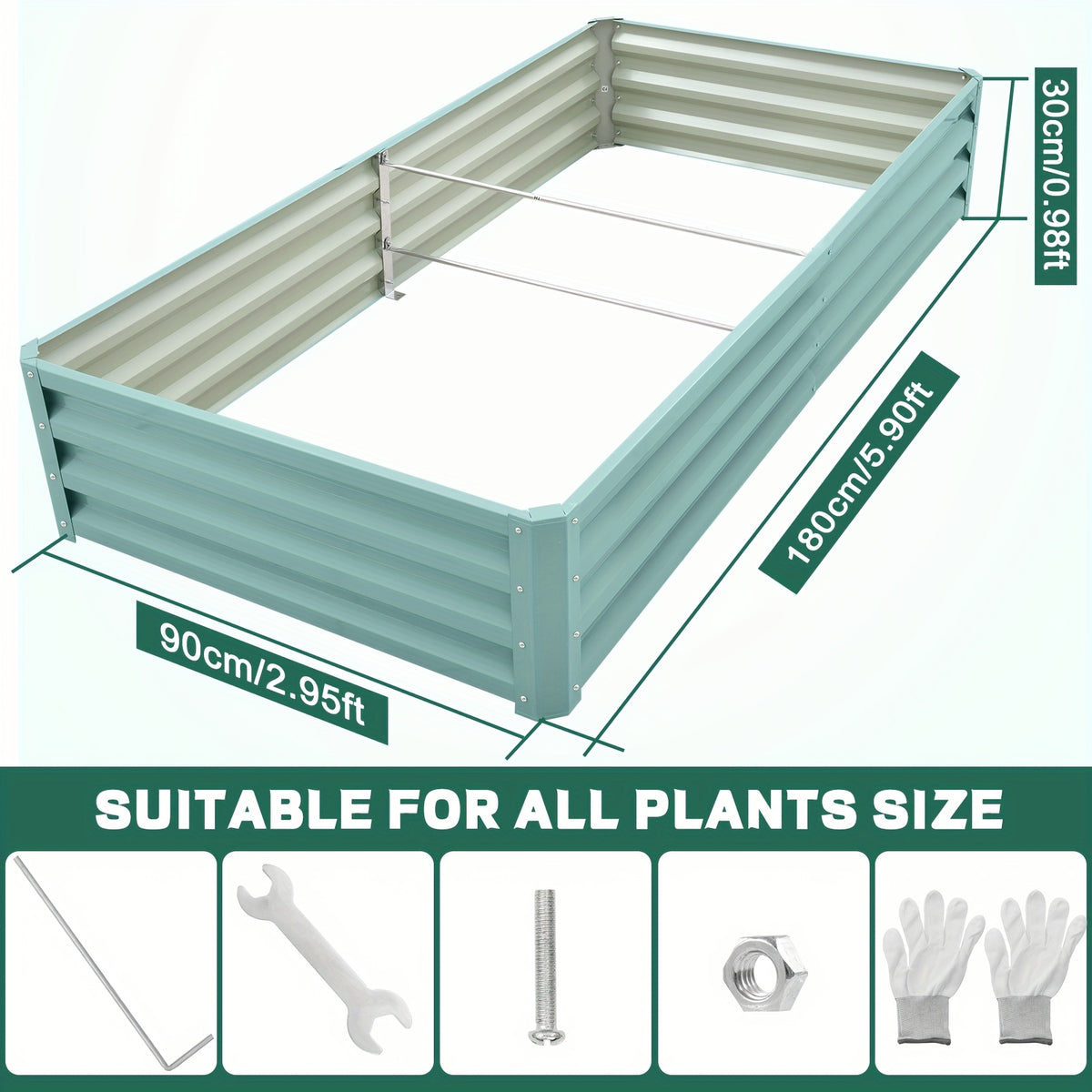 Raised Garden Bed with Metal, 180*90*30cm for gardens and patios - product gallery image 11