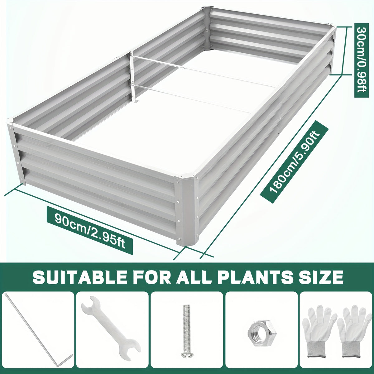 Raised Garden Bed with Metal, 180*90*30cm for gardens and patios - product gallery image 9