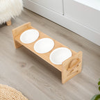 Raised Pet Bowl with Adjustable Height, Bamboo, Adjustable Bamboo Cat Bowls One or - 3 Bowls option