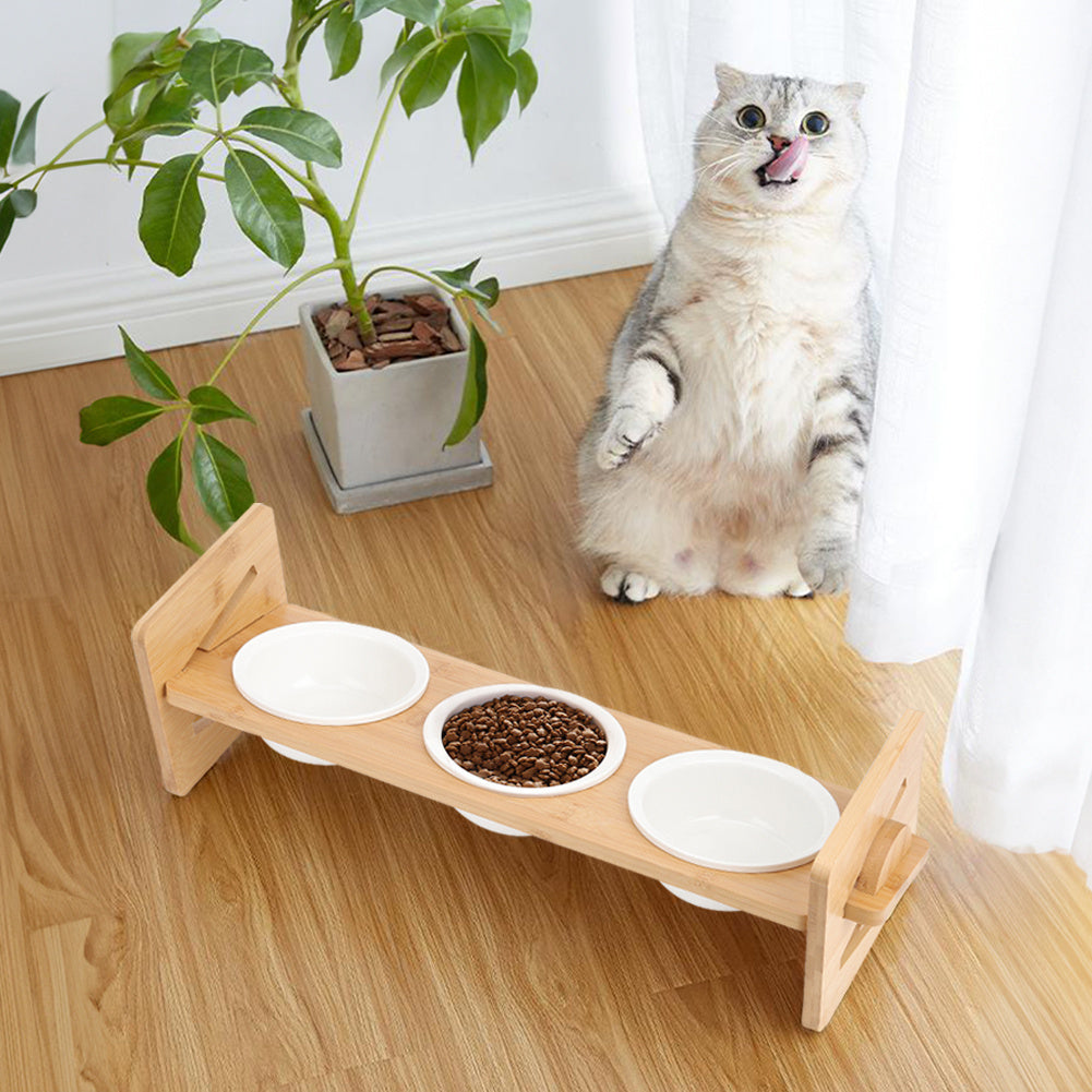 Raised Pet Bowl with Adjustable Height, Bamboo, Adjustable Bamboo Cat Bowls One or - product gallery image 10