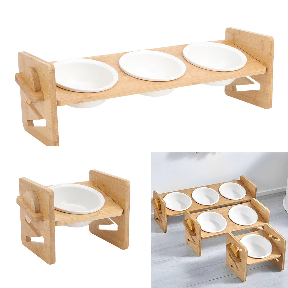 Raised Pet Bowl with Adjustable Height, Bamboo, Adjustable Bamboo Cat Bowls One or - product gallery image 3