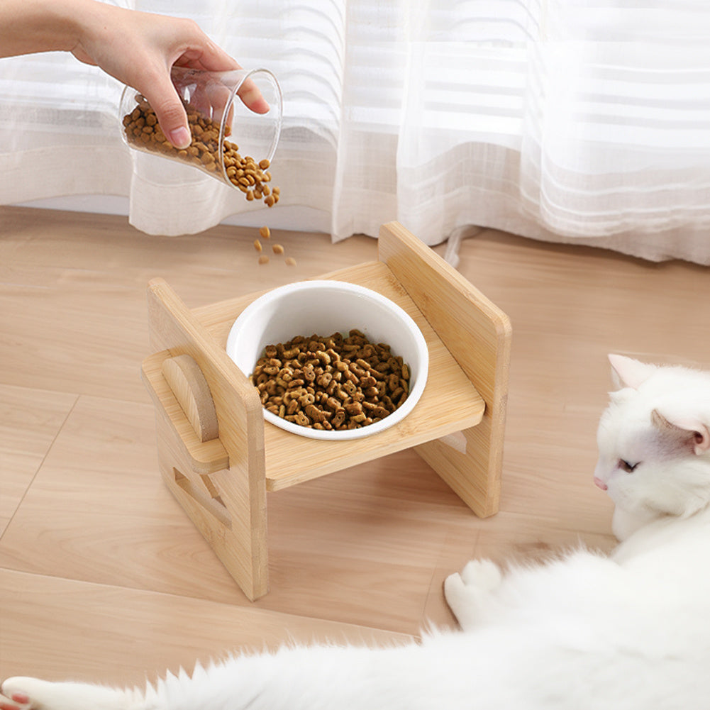 Raised Pet Bowl with Adjustable Height, Bamboo, Adjustable Bamboo Cat Bowls One or - product gallery image 5