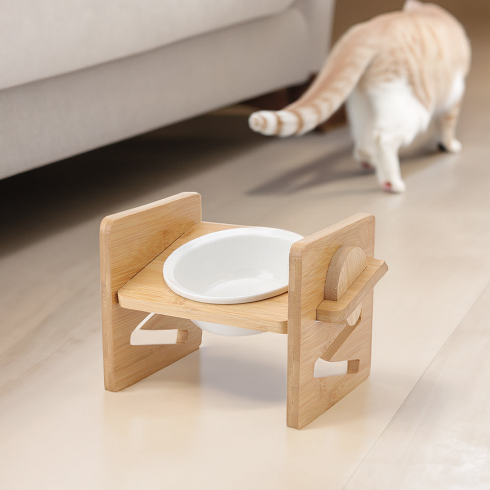 Raised Pet Bowl with Adjustable Height, Bamboo, Adjustable Bamboo Cat Bowls One or - product gallery image 6